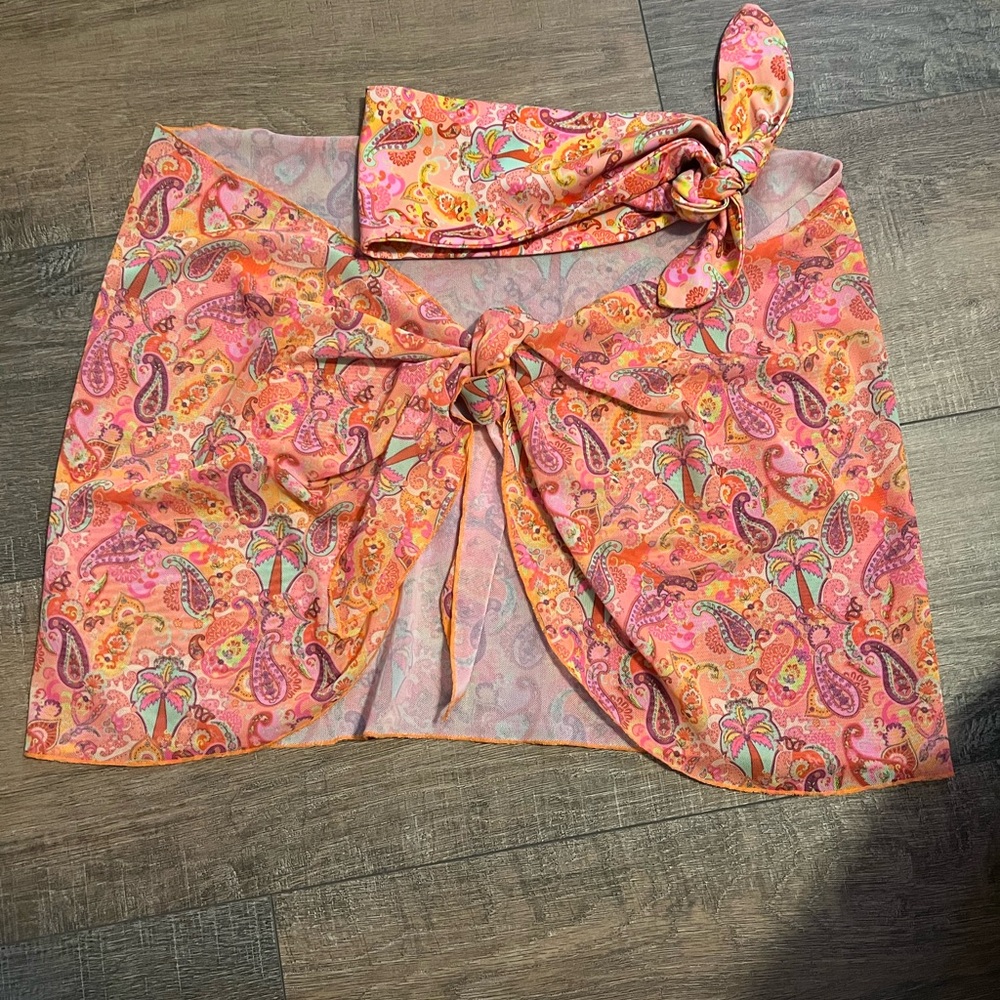 Kulani Kini Paisley Print Sarong Cover-Up and headband